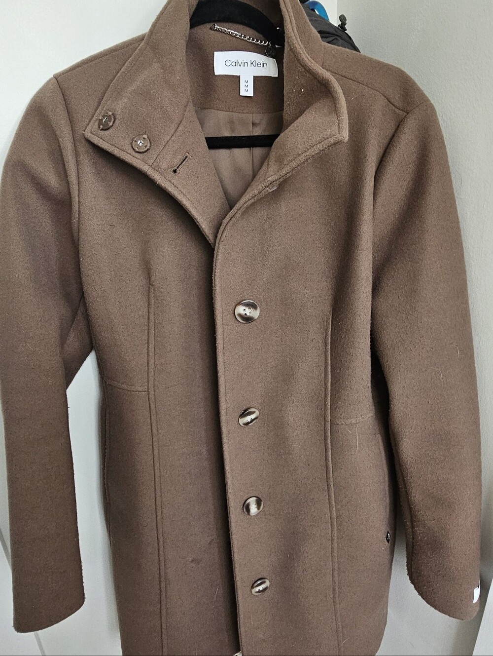 Calvin Klein Men's Camel Brown Wool Pea Coat